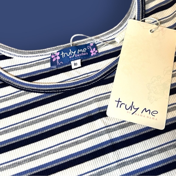 ๐HOST PICK๐NWT Truly Me Girls By Sara Sara Stripped Ruffle Sleeve Dress. 10 - Picture 2 of 12